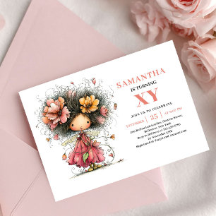 Invitation Fée joyeuse fille 5ème anniversaire carton d'invit