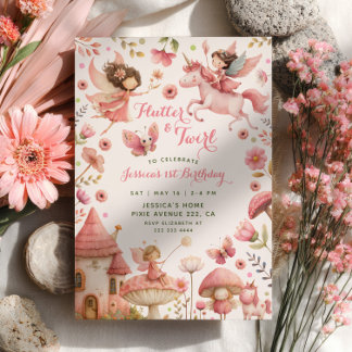 Invitation Fée Licorne Flutter & Twirl pour 1er Anniversaire 