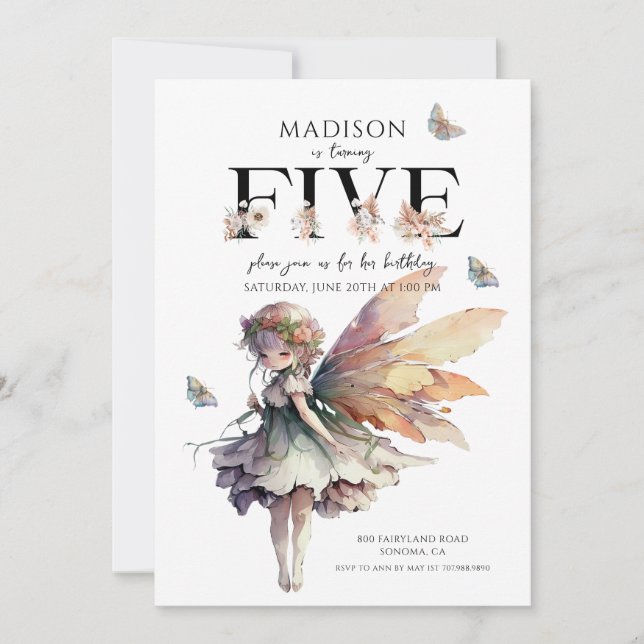 Invitation Fée magique 5e anniversaire (Devant)
