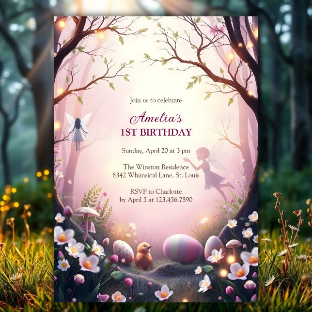 Invitation Fée magique Chasse aux oeufs de Pâques fête d'anni (Magical Fairy Easter Egg Hunt Birthday Party Invitation)