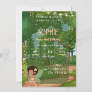 Invitation Fée Magique de la Forêt avec Papillon 
