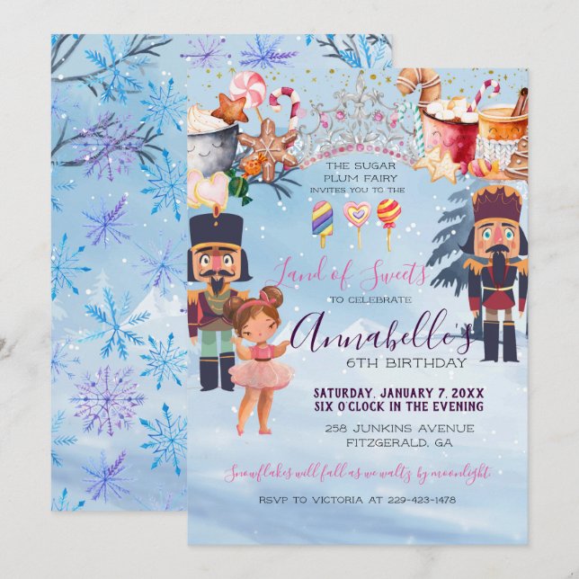 Invitation Fée Magique de la Praline Casse-Noisette Fête d'an (Devant / Derrière)