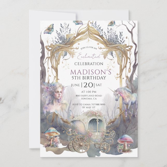 Invitation Fée magique Pixie Fairytale 5e fête d'anniversaire (Devant)