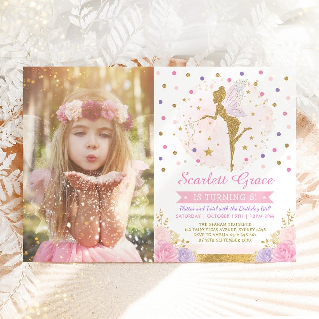 Invitation Fée magique Pixie Poussière Florale Confetti Anniv (Créateur téléchargé)