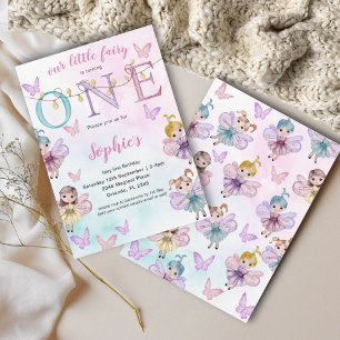 Invitation Fée Premier Anniversaire Aquarelle Fantaisiste