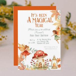 Invitation Fée Premier Anniversaire Magique d'Automne