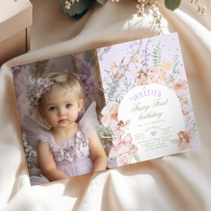 Invitation Fée Premier Anniversaire Pastel Lavande Fantaisist