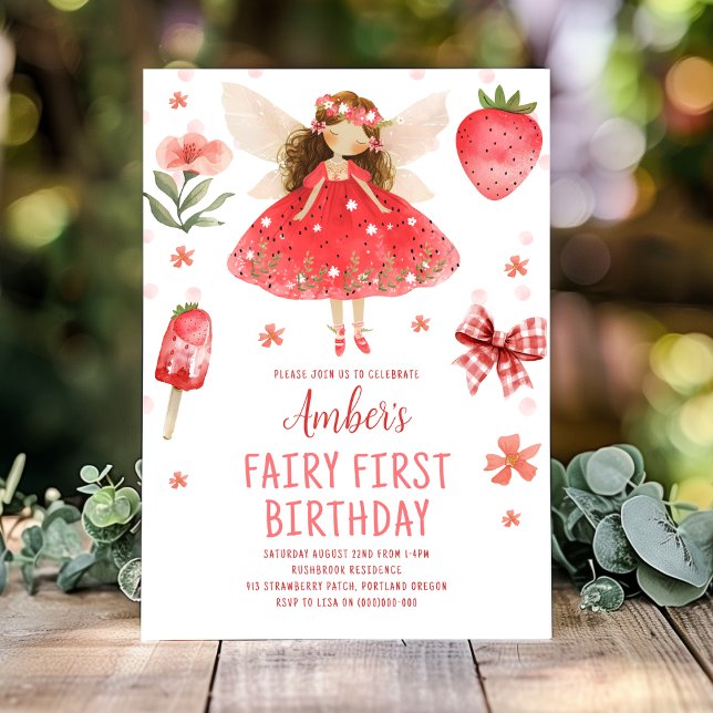 Invitation Fée Première fraise Fée Fée Anniversaire (Créateur téléchargé)