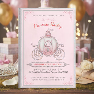 Invitation Fée Rose Livre de Contes de Princesse Anniversaire