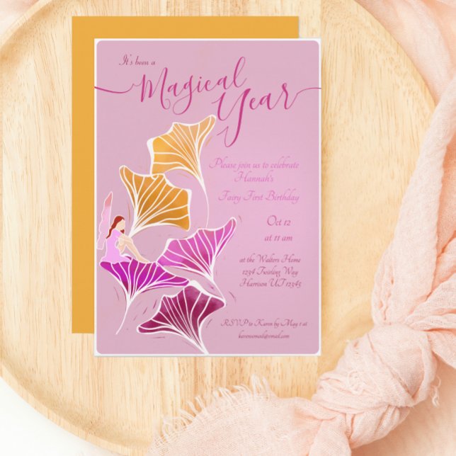 Invitation Fée rose Whimsical Premier Anniversaire Magique (Créateur téléchargé)