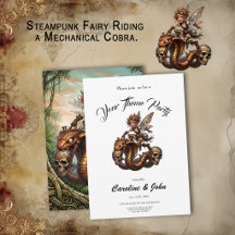 Fée Steampunk chevauchant un cobra mécanique.