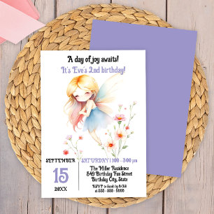 Invitation Fée Whimsical avec Fleurs Pastel Anniversaire