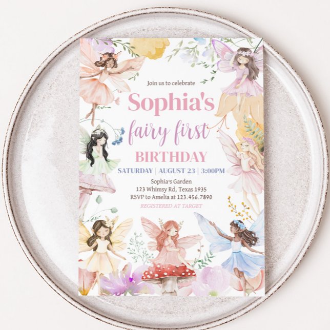 Invitation Fée Whimsical Premier anniversaire fête (Whimsical Floral Fairy First Birthday Party Invitation)
