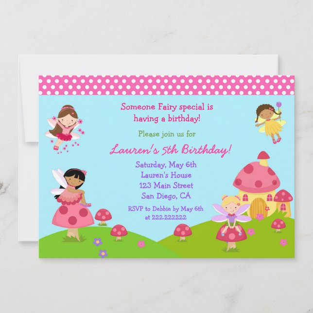 Invitation féerique d'anniversaire de jardin (Devant)