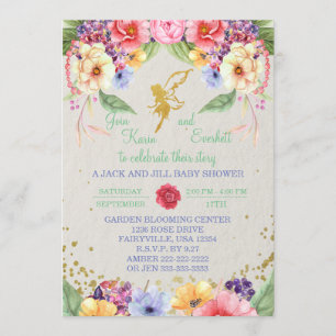 Invitation féerique d'or de baby shower de jardin