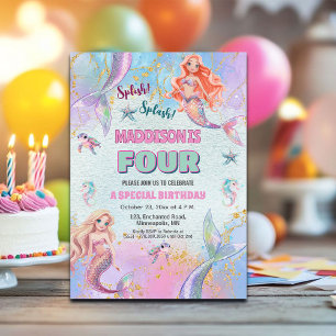 Invitation Fées des Mers Anniversaire de 4 ans Sirènes