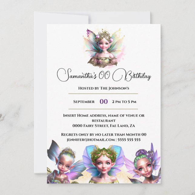 Invitation Fées whimsical filles magiques iridescente blanc (Devant)