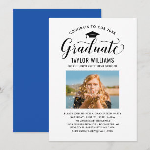 Invitation Félicitations à nos diplômés en noir Script photo