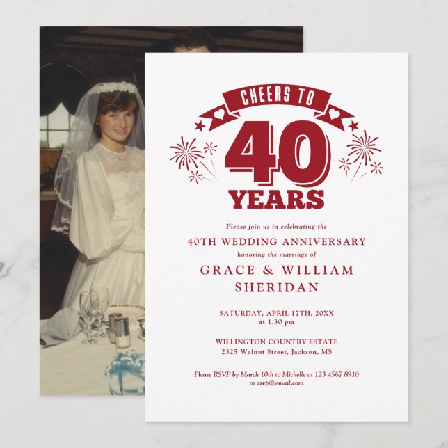 Invitation Félicitations à Ruby pour ses 40 ans de mariage Ph (Devant / Derrière)