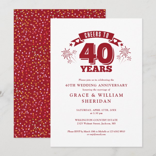 Invitation Félicitations au 40ème anniversaire de Ruby Mariag (Devant / Derrière)