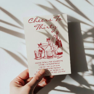 Invitation Félicitations Élégantes Rouge pour les Trente Ans