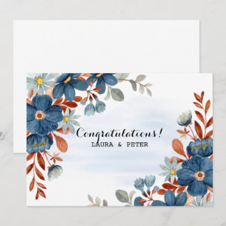 Invitation Félicitations florales aquarelle bleue et marron