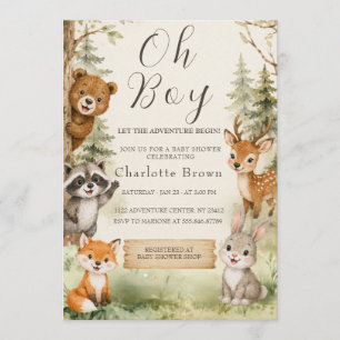 Invitation Félicitations Garçon Aquarelle Baby Shower Rustiqu