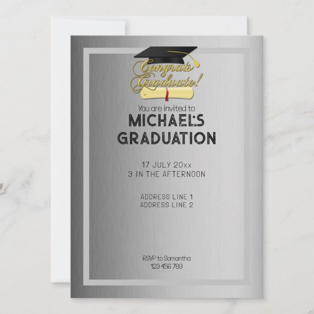 Invitation Félicitations Gradué élégant gris Graduation (Devant)