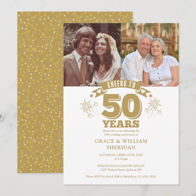 Invitation Félicitations pour le 50e anniversaire de mariage  (Devant / Derrière)
