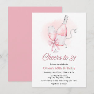 Invitation Félicitations roses pour 21 ans de vin d'anniversa