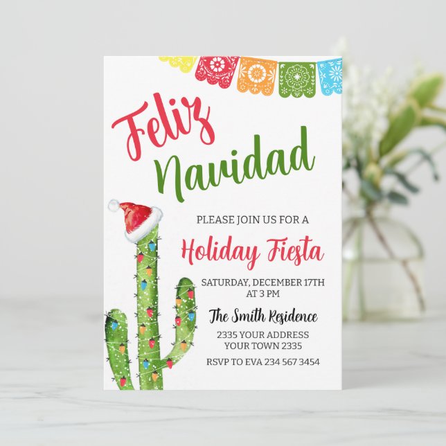 Invitation Feliz Navidad Cactus Christmas Holiday Fiesta (Debout devant)