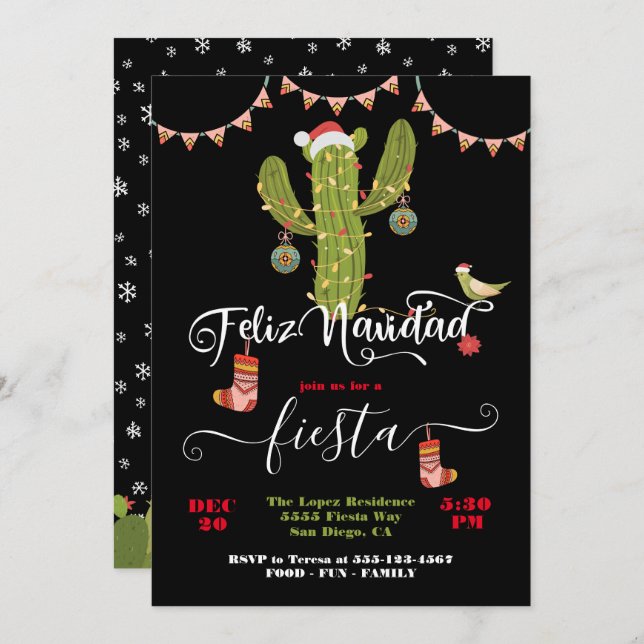 Invitation Feliz Navidad Christmas Cactus Party (Devant / Derrière)