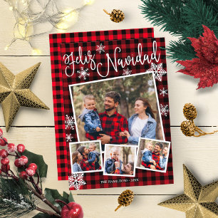 Invitation Feliz Navidad Flocon de Neige Rustique 4 Photos No
