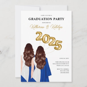 Invitation Female Twins Portrait Graduation Party