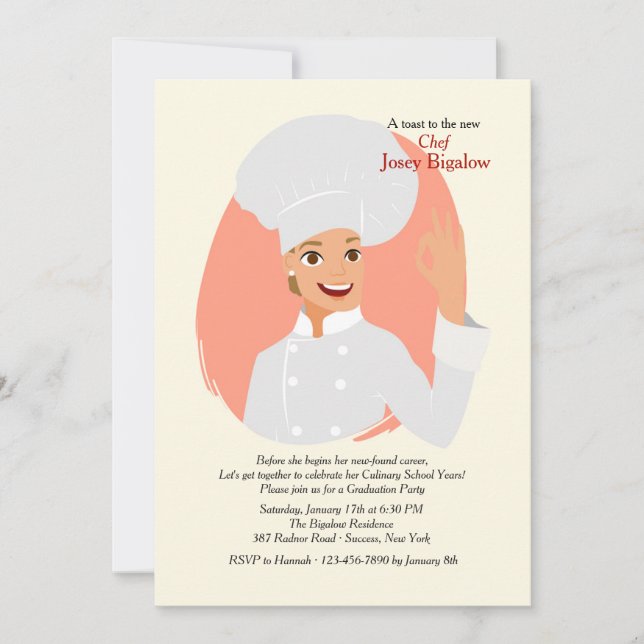 Invitation femelle d'obtention du diplôme de chef (Devant)