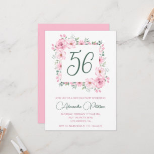Invitation Féminin floral aquarelle rose 56e anniversaire 