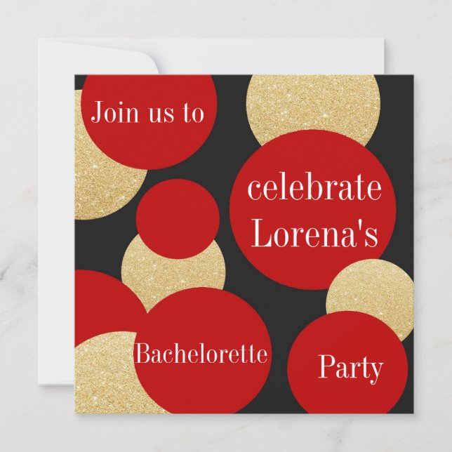 Invitation Feminine Chic Rouge Parties scintillant Gold Bache (Devant)