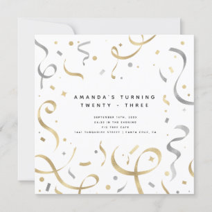 Invitation Feminine Faux Gold & Silver Moderne Adulte Anniver