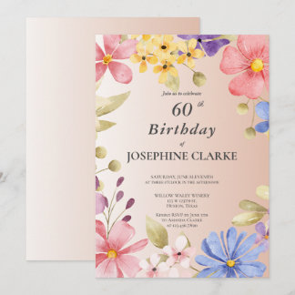 Invitation Feminine Floral Wreath 60e fête d'anniversaire