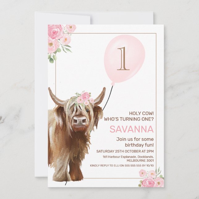 Invitation Feminine Girls Saint-Vache Balloon 1er anniversair (Devant)