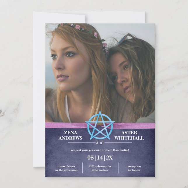 Invitation Feminine Purple Wicca Pentacle Handfasting (Devant)
