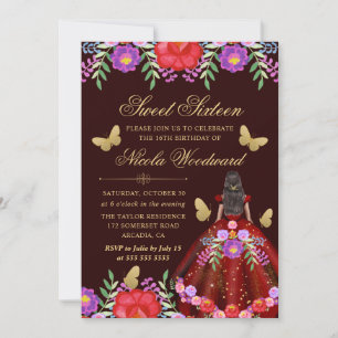 Invitation Femme à peau foncée en robe florale mexicaine Swee