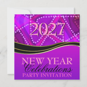 Invitation Femme Abstrait Violet Rose Nouvel An Fête