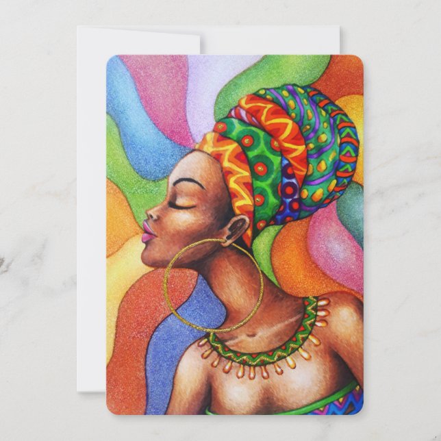 Invitation Femme africaine avec cire tissu traditionnel (Devant)
