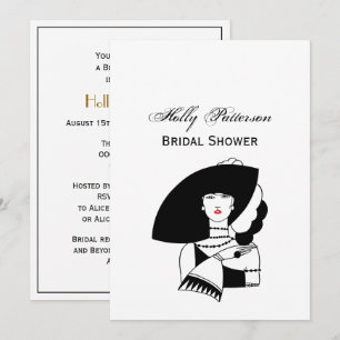 Invitation Femme Art Déco avec grand chapeau et gants RL