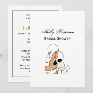 Invitation Femme Art Déco vintage avec fleurs portant Casquet