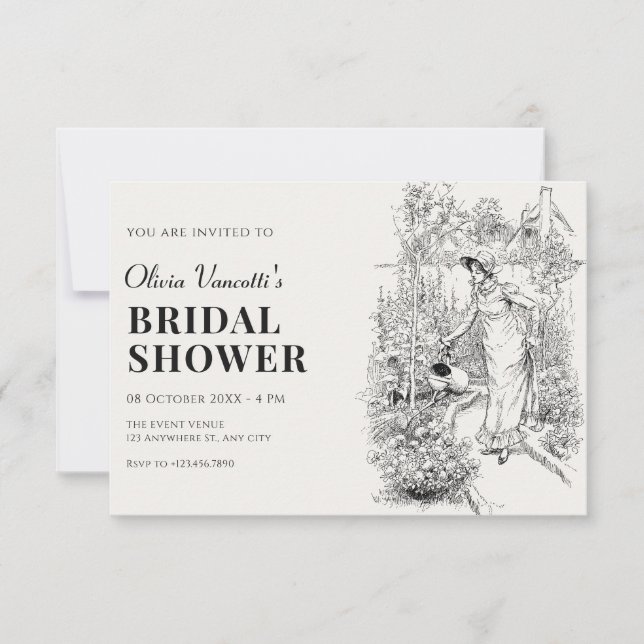 Invitation Femme au jardin pour une baby shower (Devant)