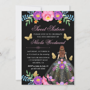 Invitation Femme aux cheveux rouges en robe florale mexicaine