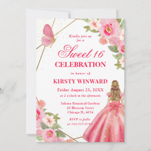 Invitation Femme blonde en robe rose pour un Sweet 16
