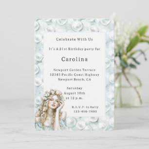 Invitation Femme blonde perles Anniversaire